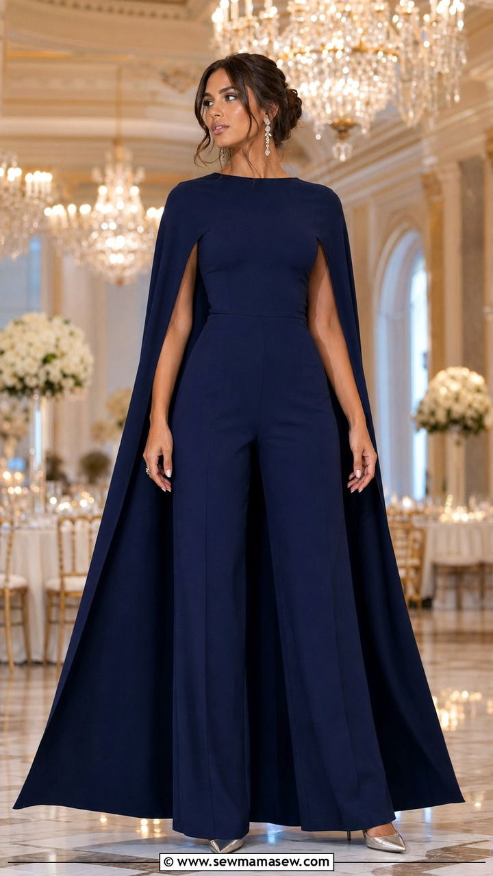 Cape Jumpsuit for Black Tie Wedding - 30 Wedding guest jumpsuit outfit ideas