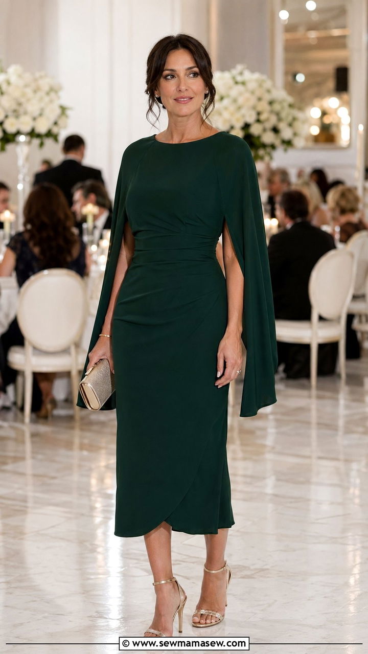 Cape Sleeve Dress With Minimalist Heels - 30 wedding guest outfits for women over 30
