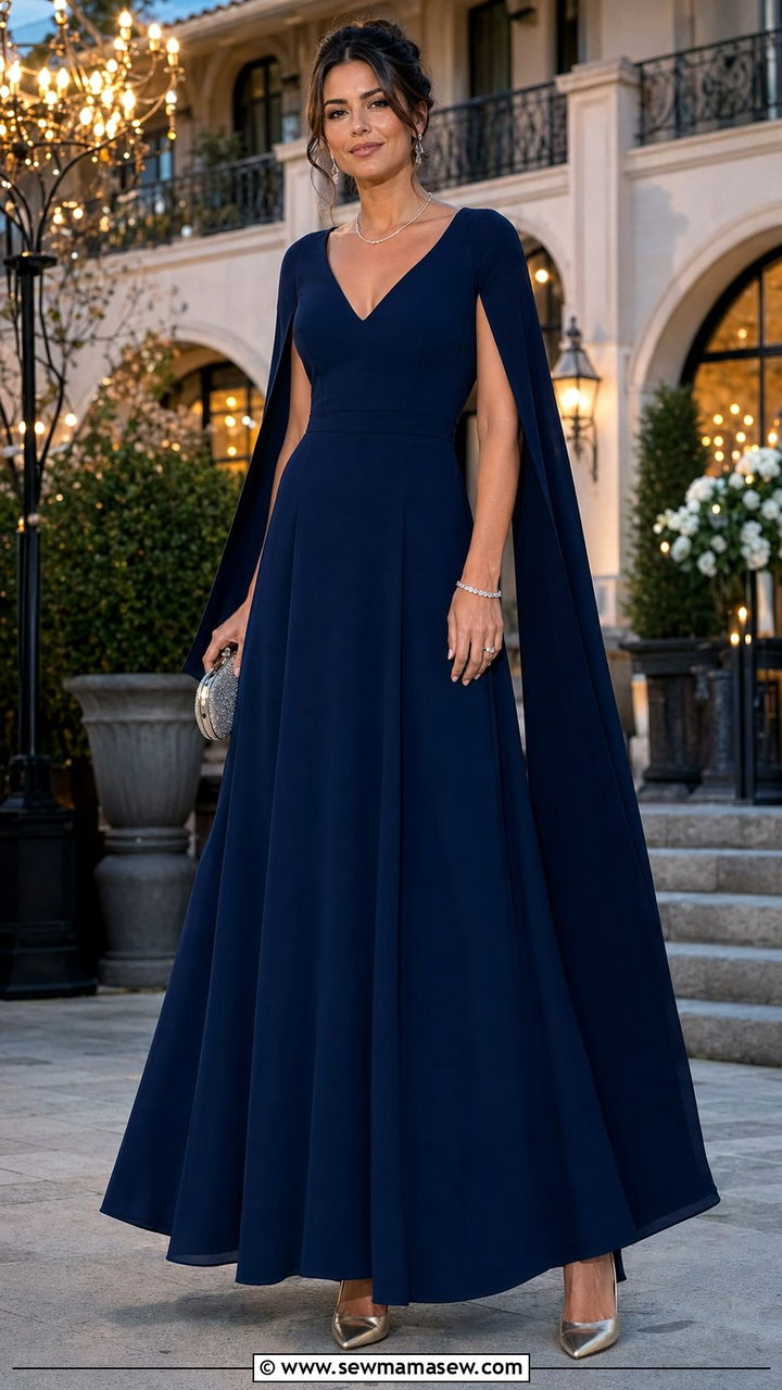 Cape Sleeve Gown Wedding Guest Outfit - 30 wedding guest outfits for long torso women