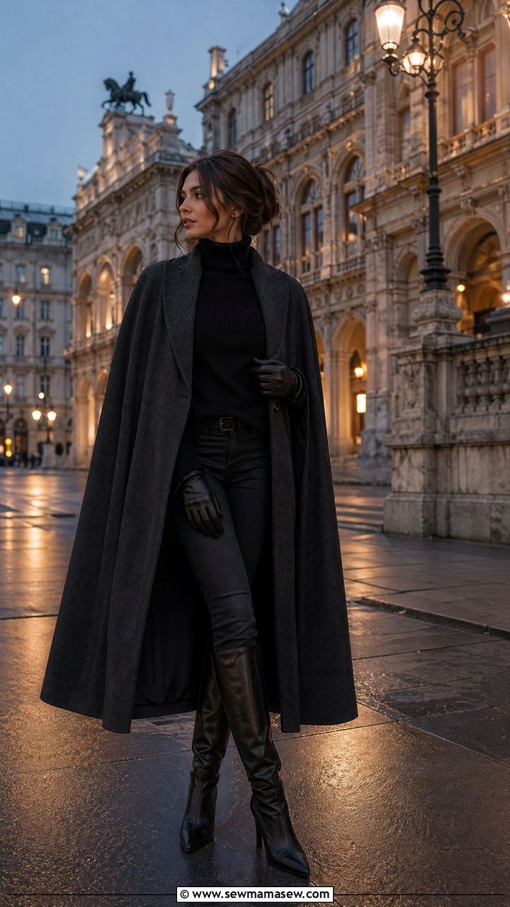 Cape Style Coat With Leather Gloves And Knee High Boots - 35 Vienna outfit ideas