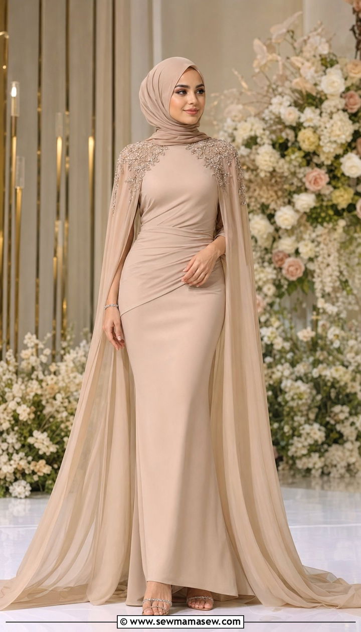 Cape overlay and maxi dress hijab outfit - 35 Modest outfit ideas with hijab