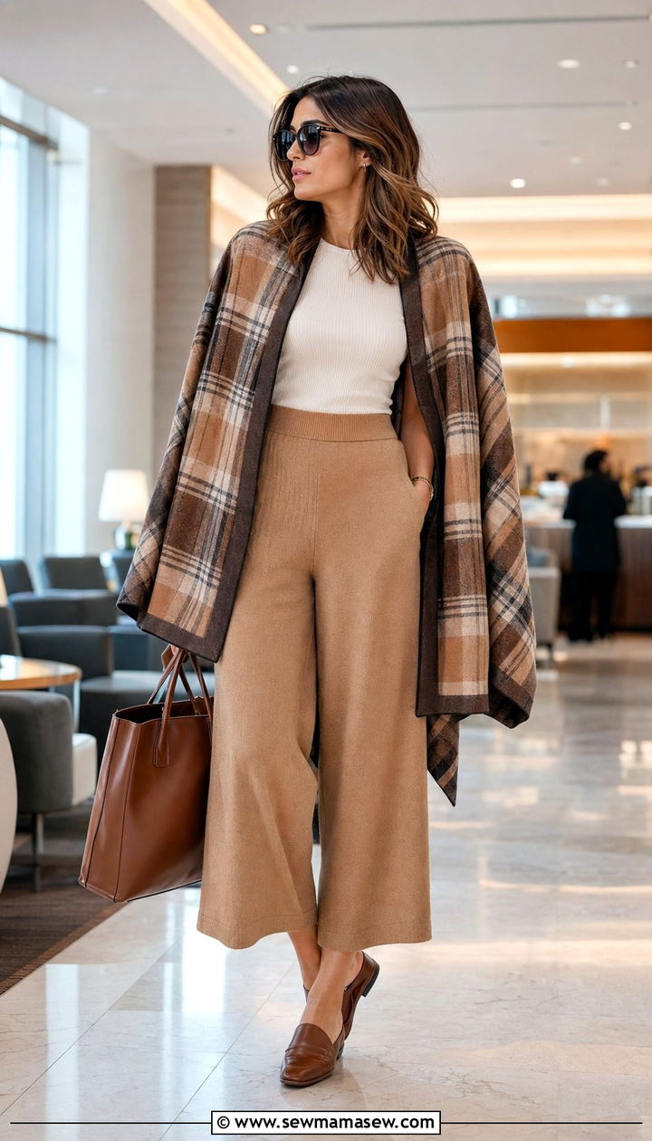 CapeStyle Wrap and Knit Culottes - 30 Airport outfit ideas for red eye flight
