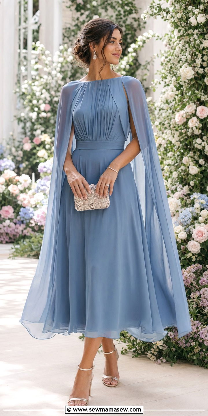 Caped Midi Dress Wedding Guest Outfit - 30 wedding guest outfits aesthetic