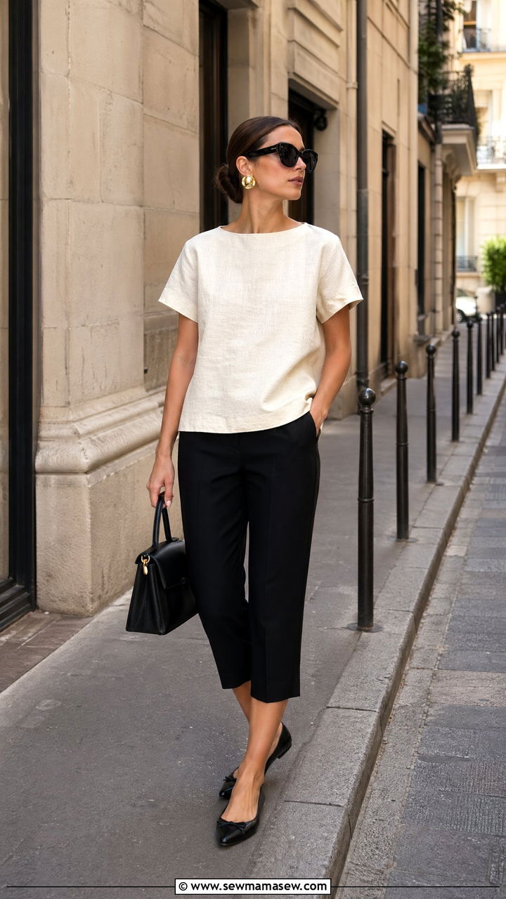 Capri pants with boxy linen top - 35 Summer outfits for women in their 30s