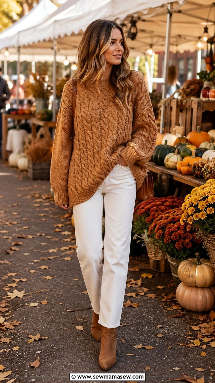 Caramel Slip Dress With Oversized Cream Cardigan - 40 All caramel outfit ideas