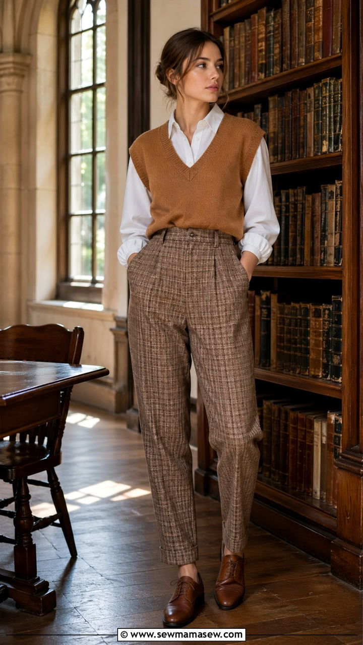 Caramel V Neck Sweater Vest Over White Button Down - 40 All caramel outfit ideas