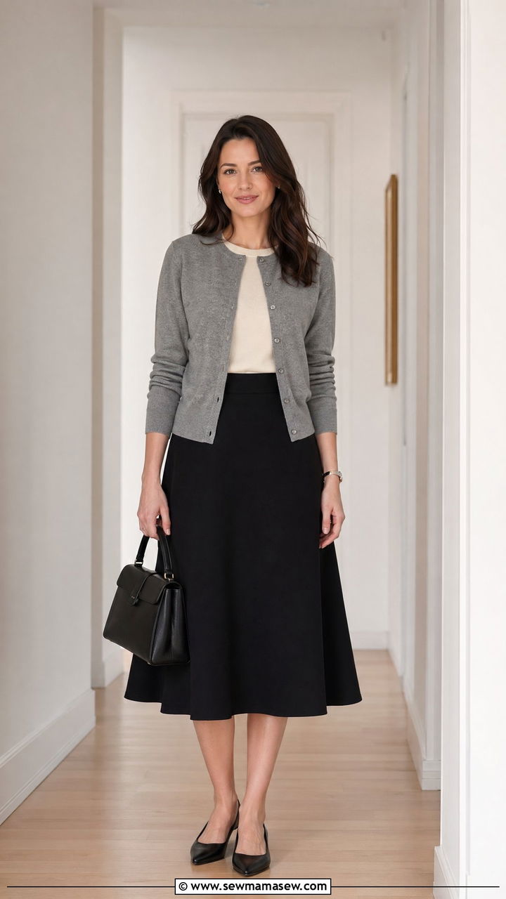 Cardigan And Midi Skirt Court Outfit - 35 Courtroom outfit ideas