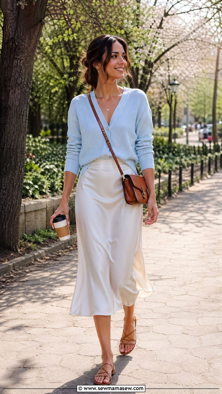 Cardigan And Midi Skirt Spring Look - 35 spring chic outfit ideas