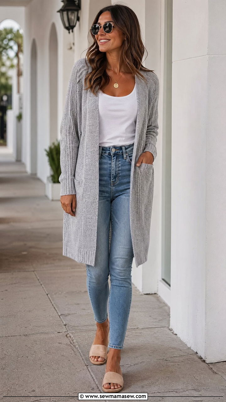 Cardigan Tank Top And Jeans Outfit - 35 casual outfits for women