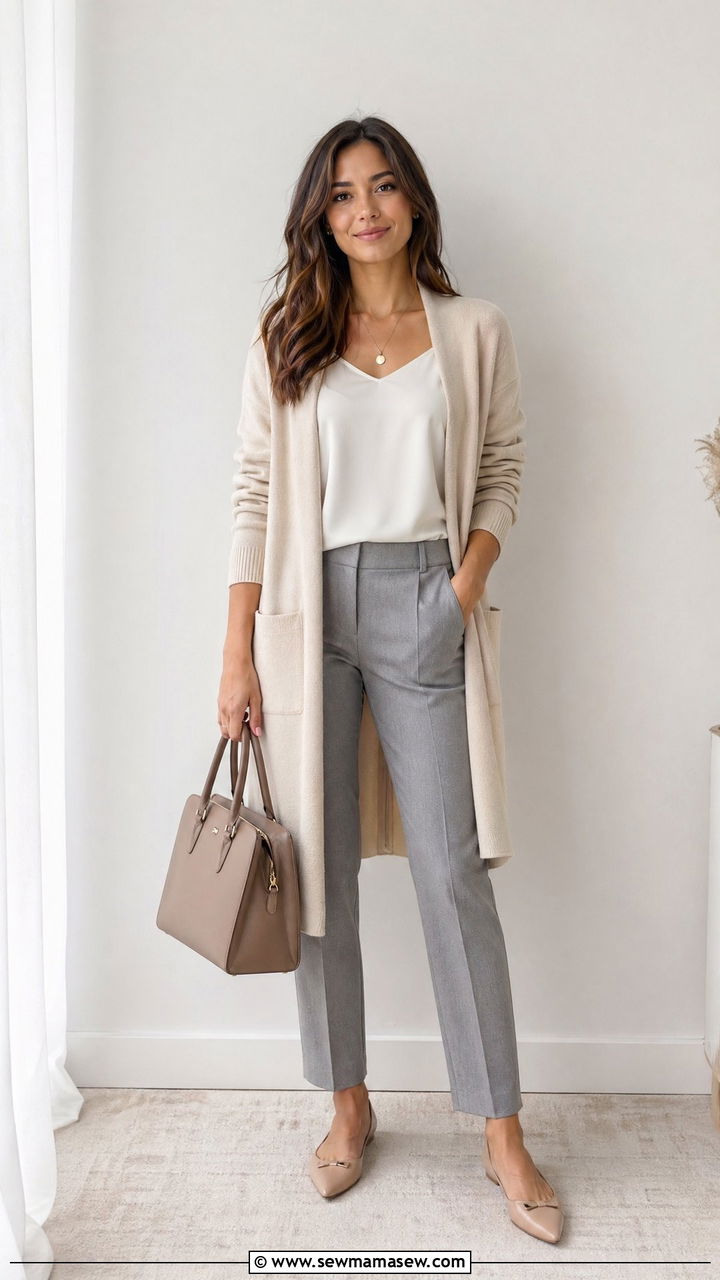 Cardigan With Shell Top And Tailored Trousers - 35 Spring job interview outfits