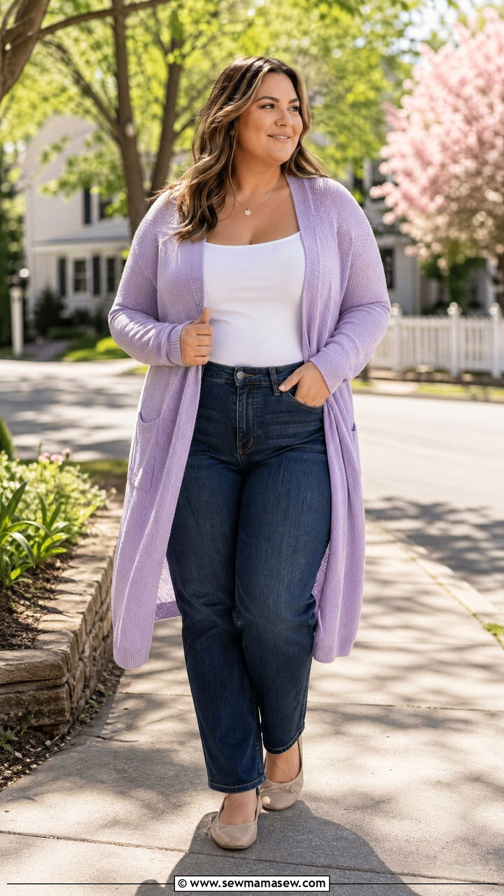 Cardigan With Straight Leg Jeans Outfit - 35 Spring capsule wardrobe plus size