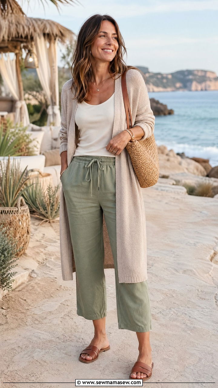 Cardigan With Tank And Linen Trousers Outfit - 35 College reunion outfit ideas