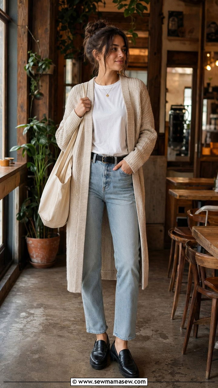 Cardigan and Mom Jeans Outfit - 35 Mom jeans outfit ideas