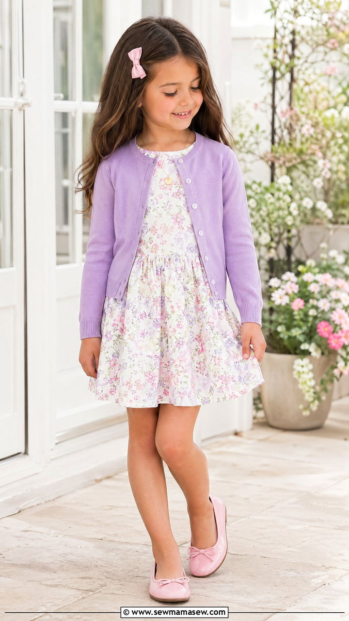 Cardigan and floral dress outfit - 35 Spring outfits for little girls