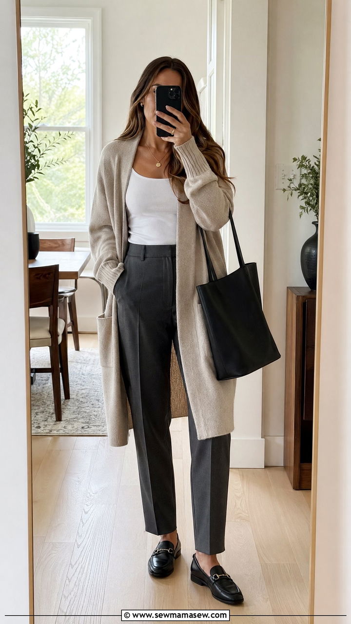 Cardigan and trousers outfit smart casual - 35 Smart casual outfit ideas for women