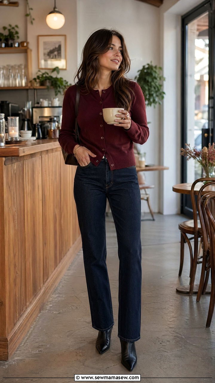 Cardigan with Straight Leg Jeans and Pointed Boots - 35 classy outfits