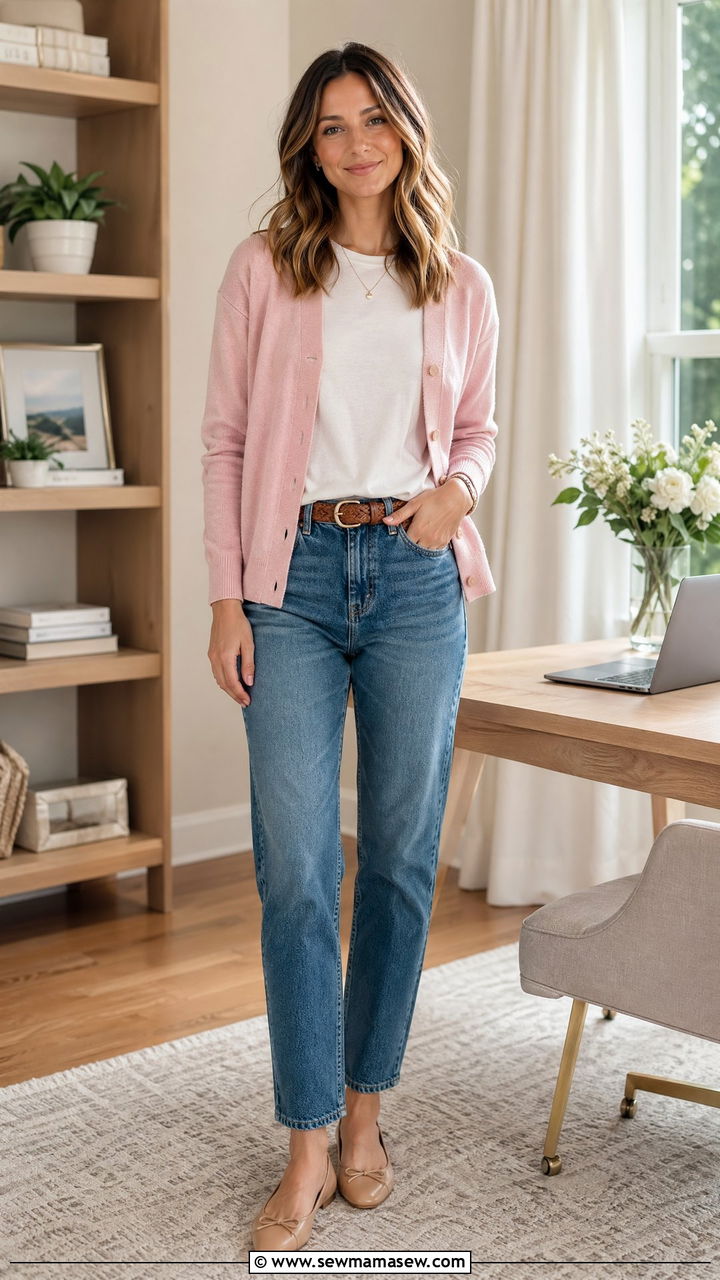 Cardigan with straight leg jeans outfit - 35 spring work from home outfit ideas