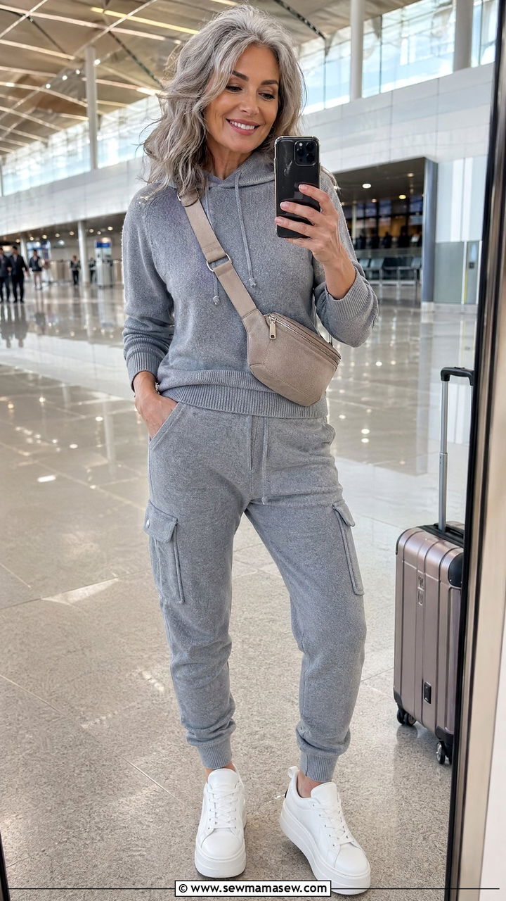 Cargo Joggers With Knit Hoodie For Casual Travel - 35 Travel outfits for women over 50