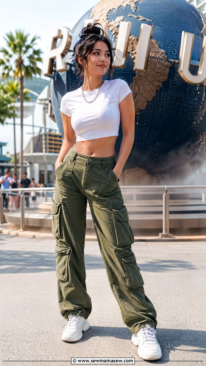 Cargo Pants With Cropped Tee And Chunky Sneakers - 35 Universal Studios outfit ideas