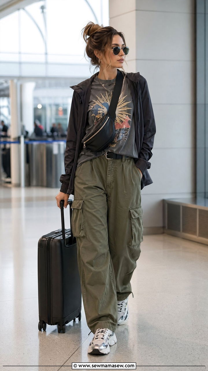 Cargo Pants With Graphic Tee And Sneakers - 35 Comfortable airport outfits