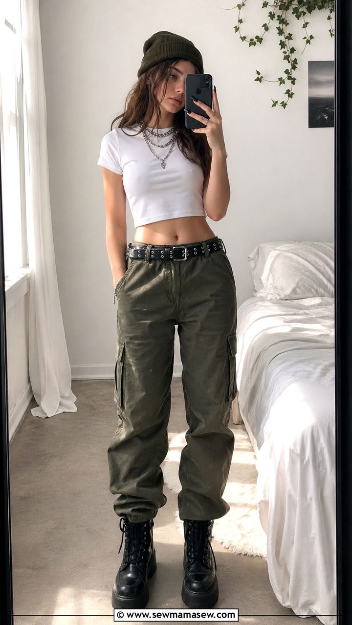 Cargo Pants and Cropped Baby Tee Spring Outfit - 30 spring grunge outfits
