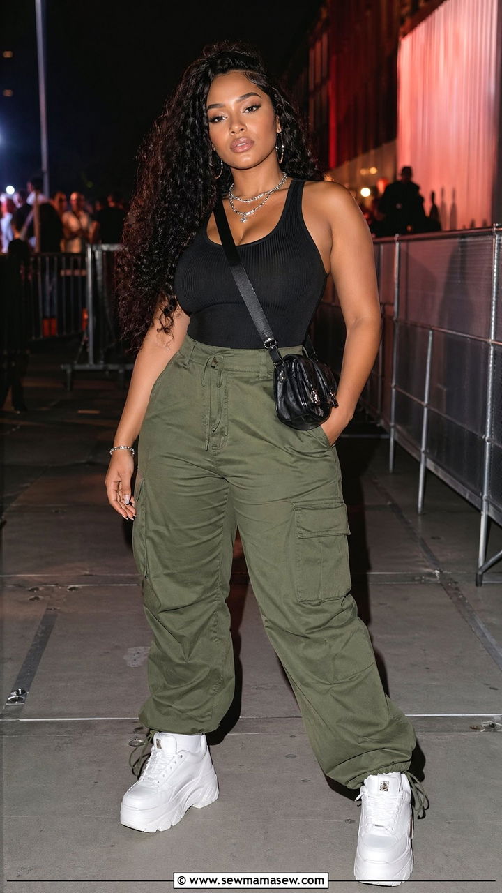 Cargo Pants and Fitted Tank Rap Look - 35 Concert outfits for midsize women