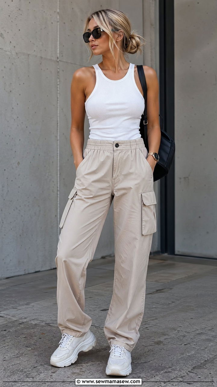 Cargo Pants and Fitted Tank Scandi Summer Outfit - 35 summer scandinavian outfit ideas