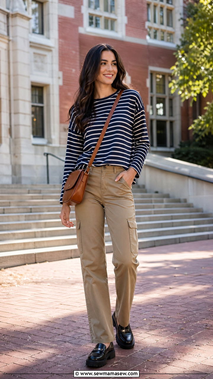 Cargo Pants and a Striped Tee - 35 Spring outfits for college