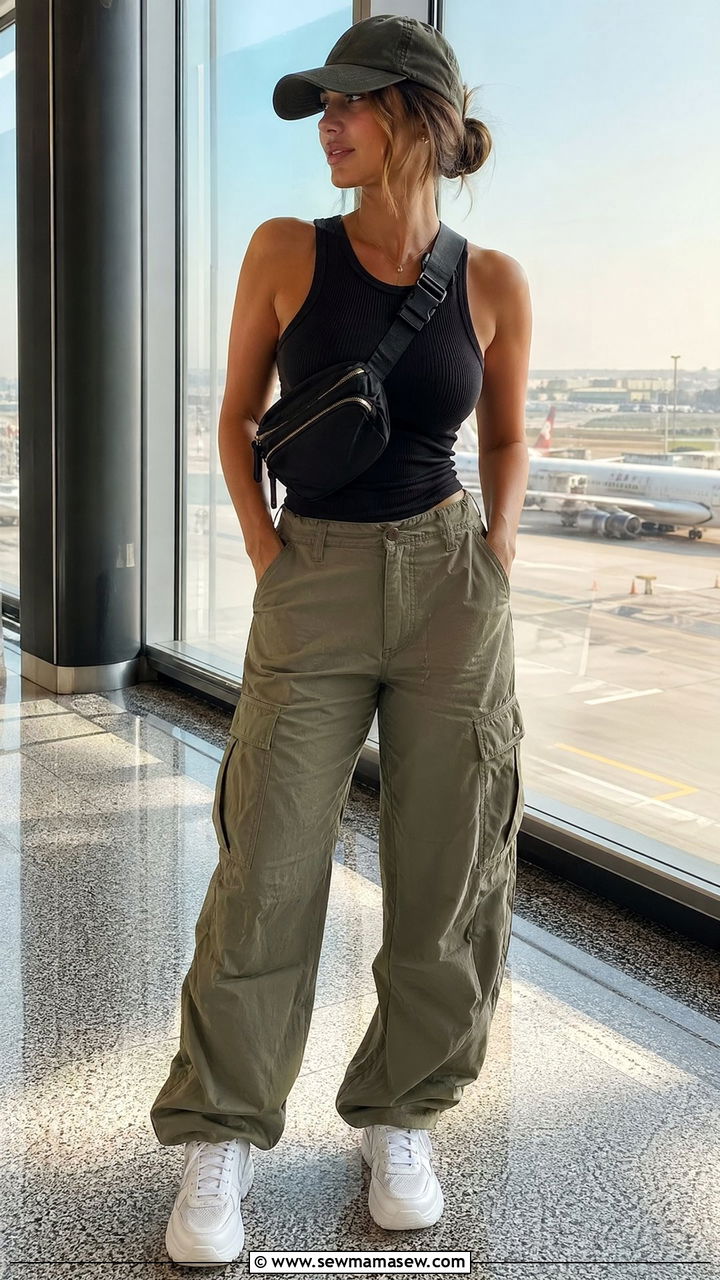 Cargo Pants with Fitted Tank Top - 35 Comfy airport outfit ideas