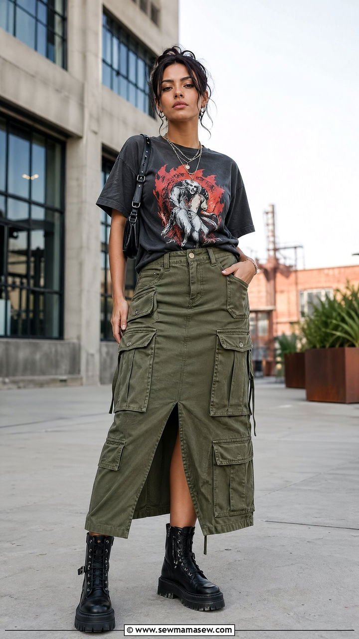 Cargo Skirt With Graphic Tee And Combat Boots - 35 streetwear outfits