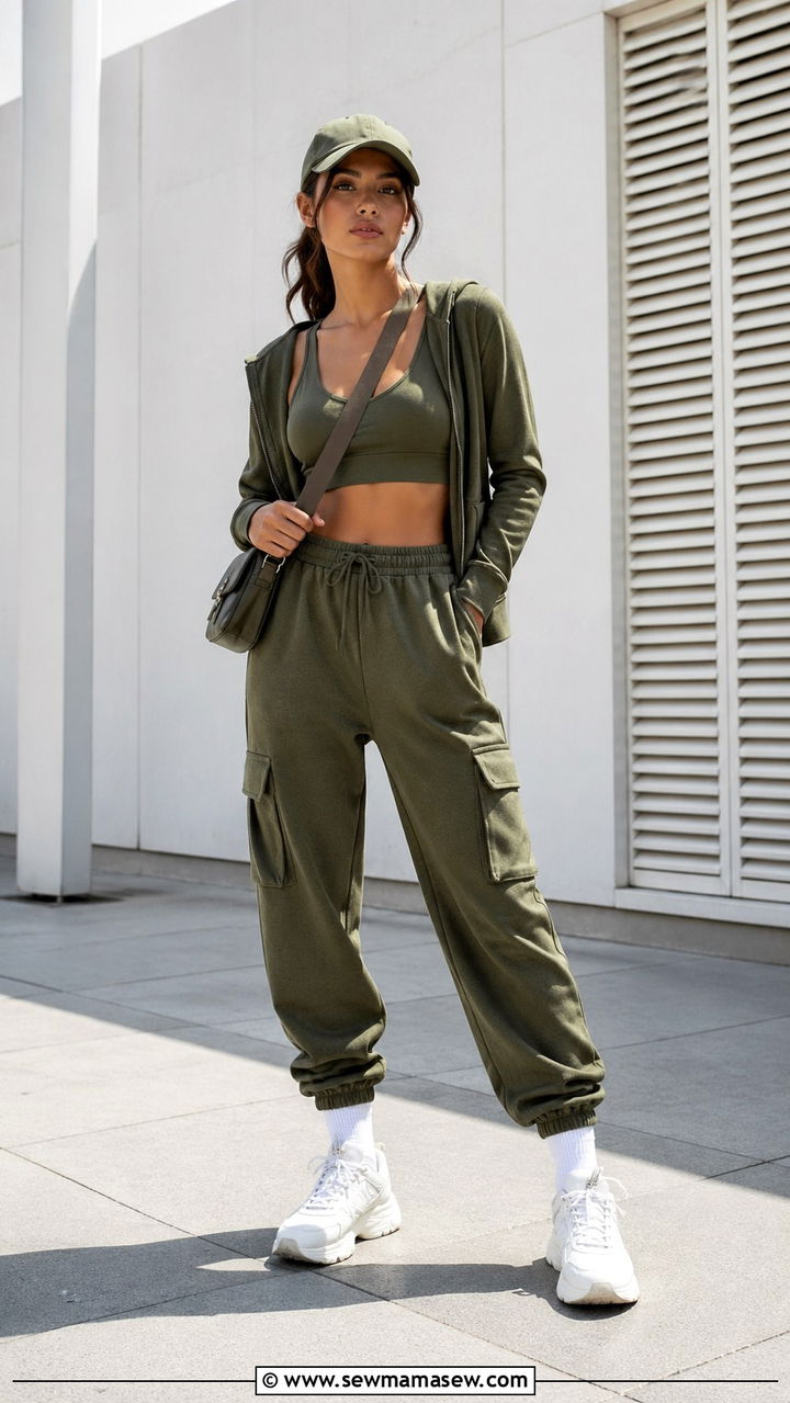 Cargo Sweatpants and Sports Bra with Cap - 30 spring athleisure outfit ideas