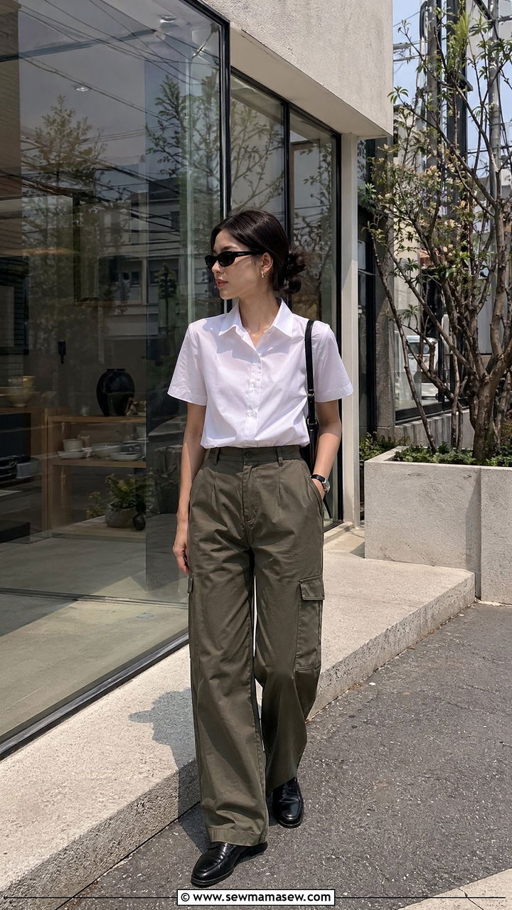 Cargo Trousers And White Button Down Shirt Outfit Spring Japan - 35 Spring Japan outfit ideas