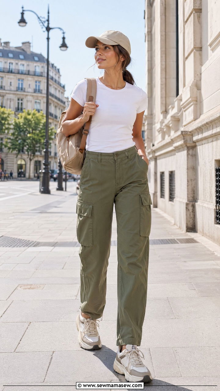 Cargo Trousers With Fitted Tee - 35 Spring travel outfit ideas 2026