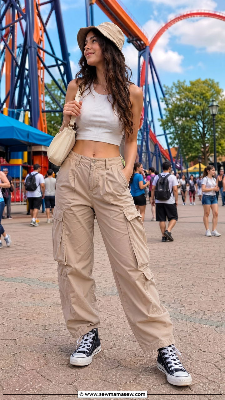 Cargo pants and crop top for Six Flags - 35 Six Flags outfit ideas