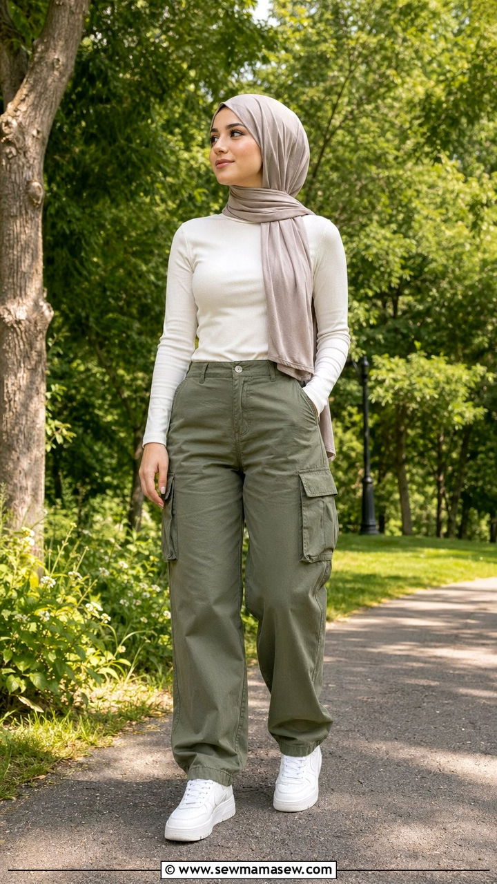 Cargo pants and fitted top hijab outfit - 35 Modest outfit ideas with hijab