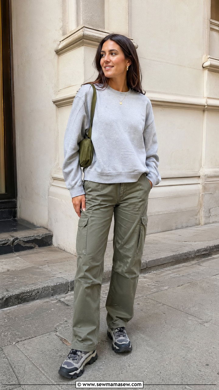 Cargo pants and sweatshirt sightseeing outfit - 35 Travel day outfit ideas