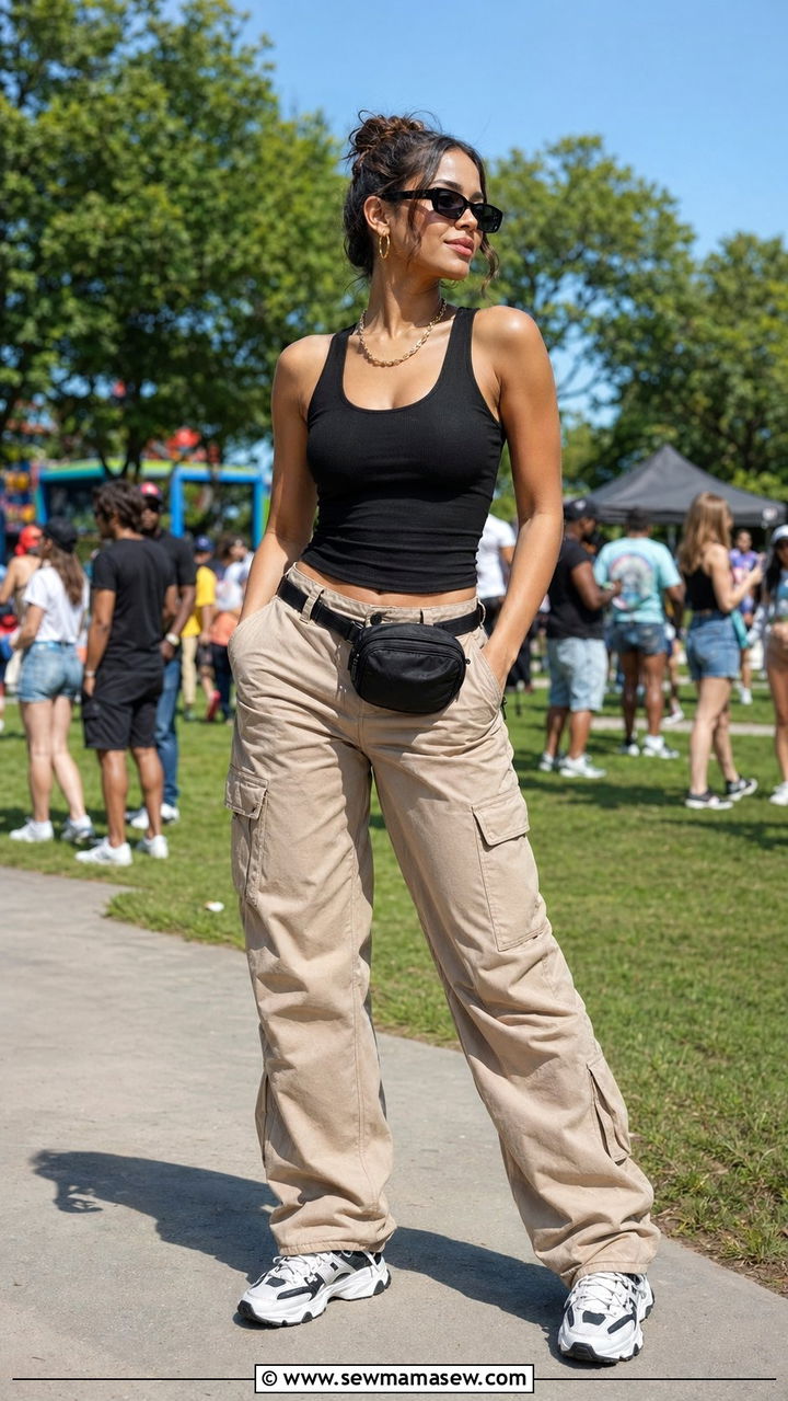Cargo pants with a fitted tank top - 30 Block party outfit ideas