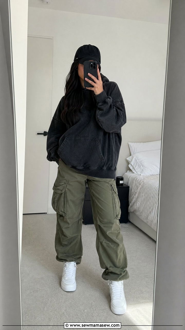Cargo pants with oversized hoodie and high top sneakers - 35 Streetwear spring outfits