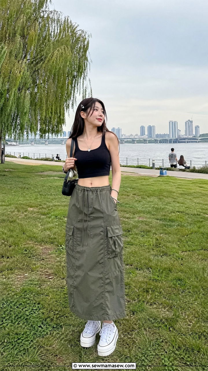 Cargo skirt with cropped tank - 35 Seoul vacation outfit ideas