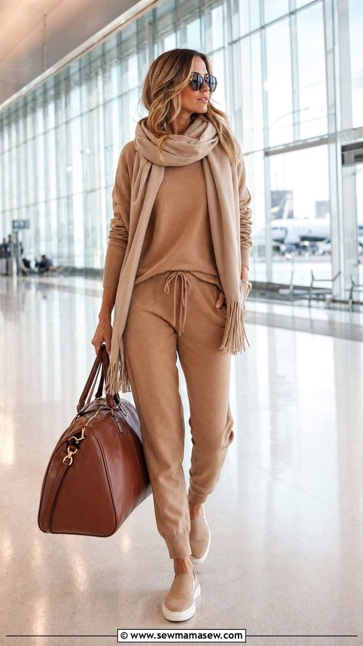 Cashmere Jogger Set With Slip On Sneakers - 30 Airport outfit ideas long haul flight