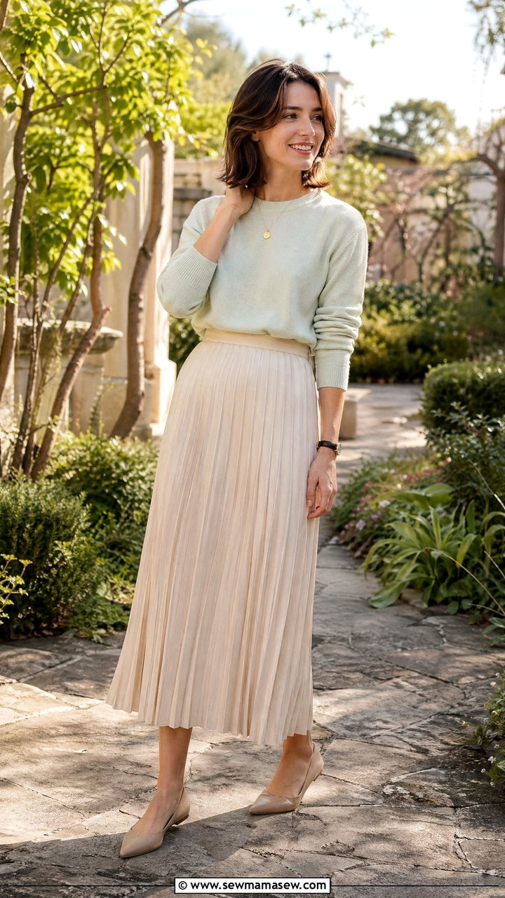 Cashmere Sweater And Pleated Midi Skirt - 35 classy 90s outfits