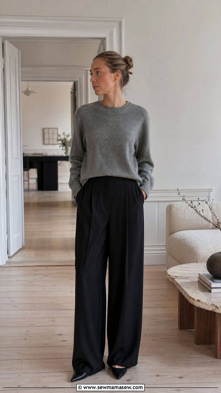 Cashmere Sweater And Wide Leg Pants Copenhagen Outfit - 35 Copenhagen outfits ideas