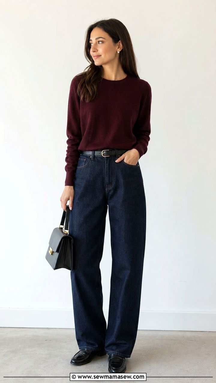 Cashmere Sweater With Baggy Jeans and Polished Loafers - 30 Baggy jeans outfit ideas with loafers