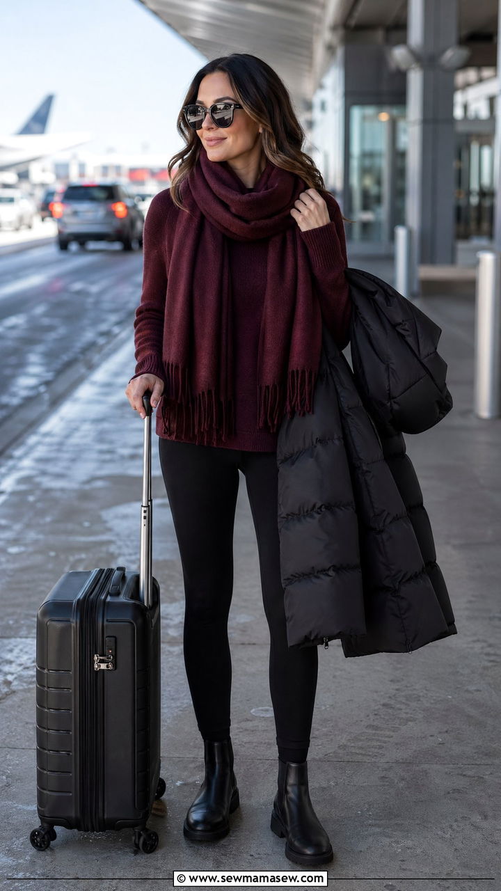 Cashmere Sweater With Fleece Lined Leggings And Boots - 35 Comfortable airport outfits