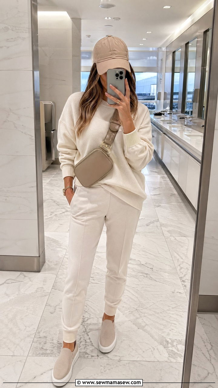 Cashmere Sweater With Tailored Joggers And Slip On Sneakers - 40 Airport outfits for women
