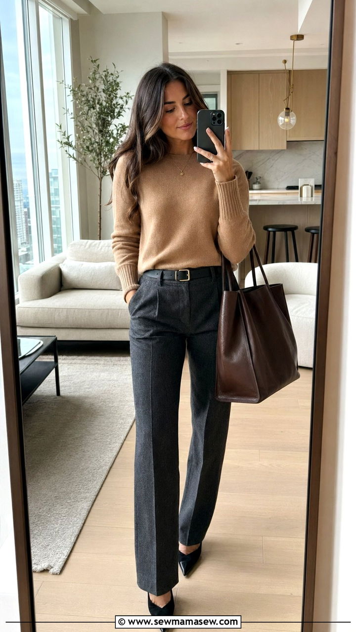 Cashmere Sweater With Tailored Wool Trousers - 35 quiet luxury outfits
