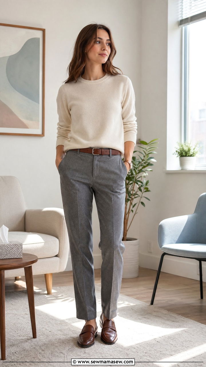 Cashmere Sweater With Tailored Wool Trousers - 35 Counselor outfit ideas