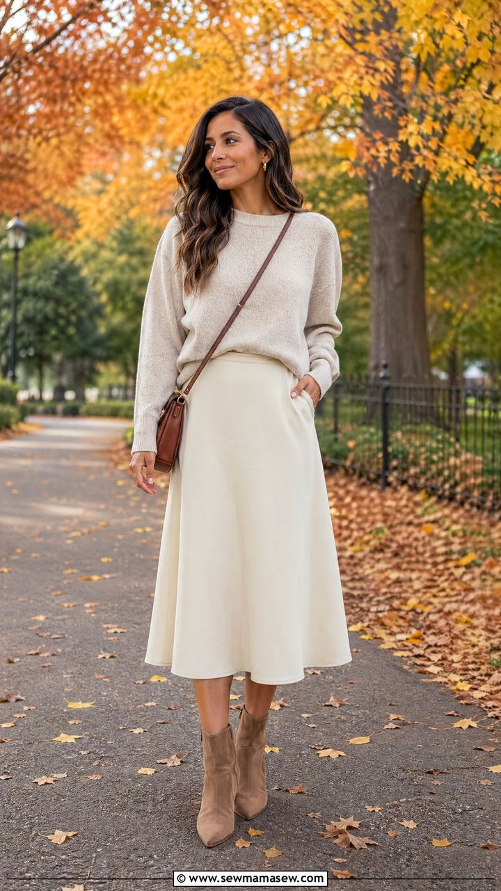 Cashmere Sweater with A Line Midi Skirt - 35 classy cute outfits