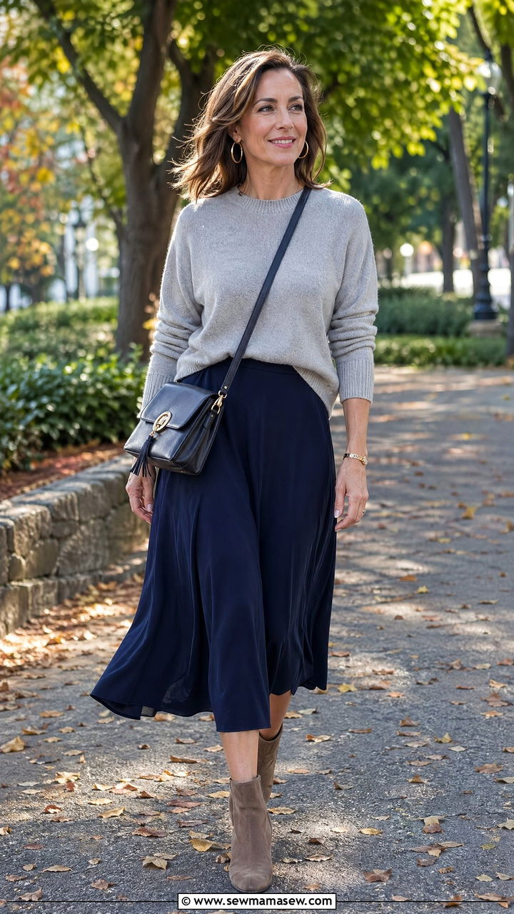 Cashmere Sweater with Midi Skirt - 35 Chic outfits for women over 40