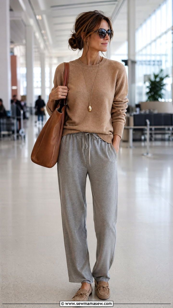 Cashmere Sweater with Relaxed Trousers - 40 airport outfits ideas